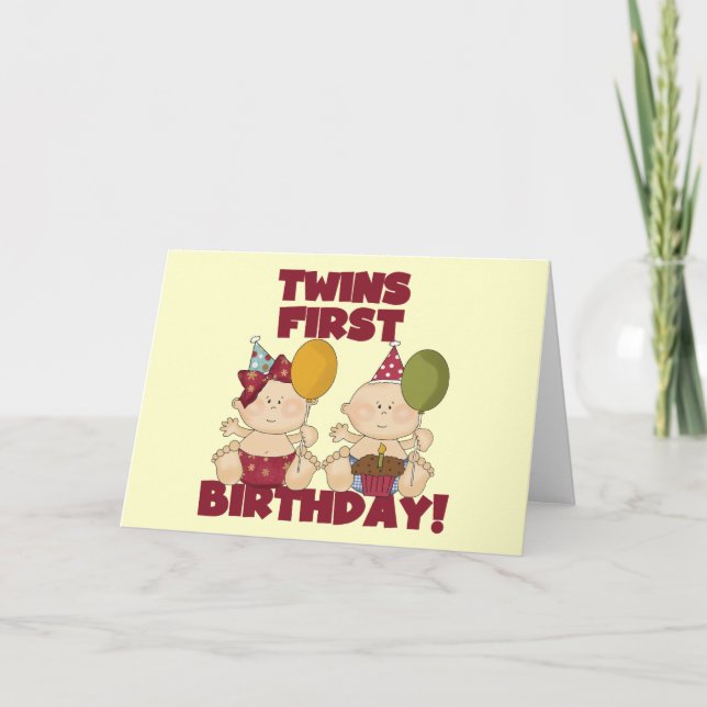 Twins 1st Birthday Boy/Girl T-shirts and Gifts Card (Front)
