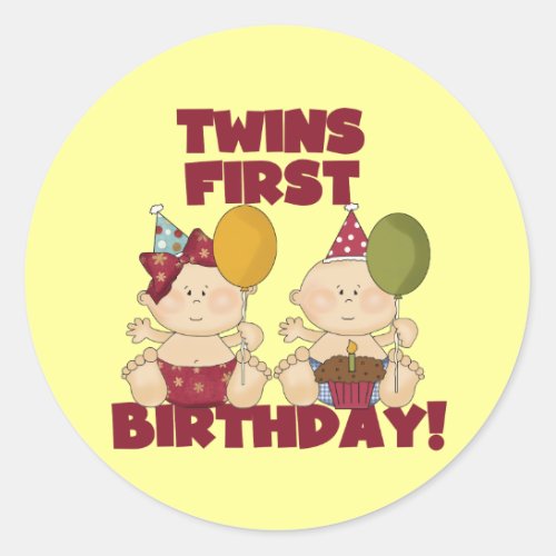 Twins 1st Birthday BoyGirl T_shirts and Gifts Classic Round Sticker