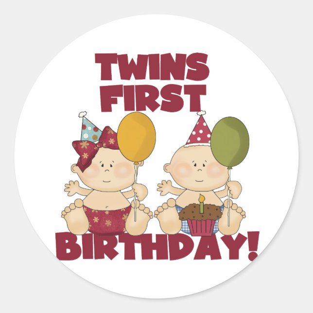 Twins 1st Birthday Boy/Girl T-shirts and Gifts Classic Round Sticker (Front)