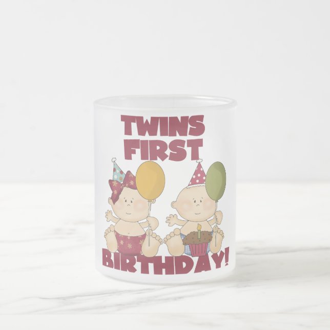Twins 1st Birthday Boy/Girl T-shirts and Gifts Frosted Glass Coffee Mug (Center)