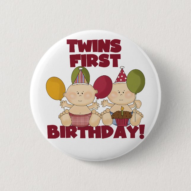 Twins 1st Birthday - Boys T-shirts and Gifts Button (Front)