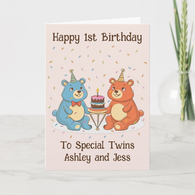 Twins 1st Birthday Card (Front)