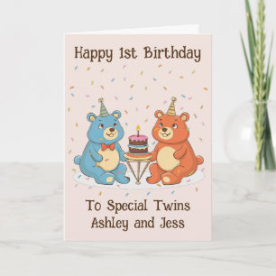 Twins 1st Birthday Card