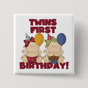 Twins 1st Birthday - Girls Tshirts and Gifts Button