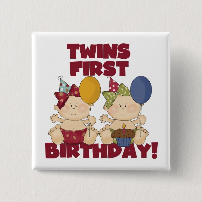 Twins 1st Birthday - Girls Tshirts and Gifts Button (Front)