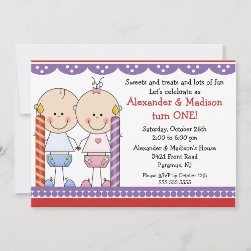 Twins 1st Birthday Invitation