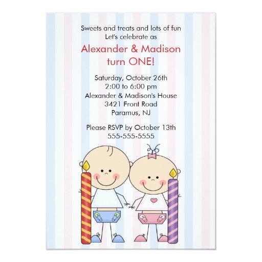 Twins 1St Birthday Invitations Boy Girl 7