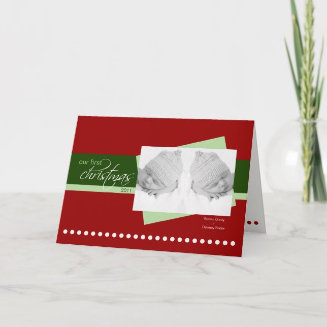 Twins 1st Christmas Holiday Card (red) (Front)
