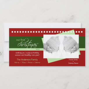Twins 1st Christmas Holiday Photocard (red) Card