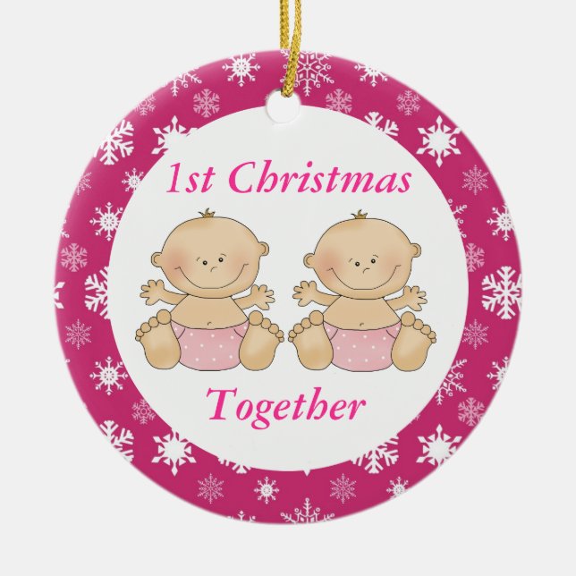 Twins 1st Christmas Together Keepsake Ornament (Front)