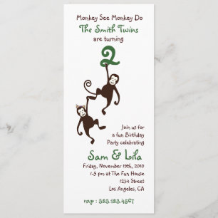 Twins 2nd Birthday, monkeys Invitation