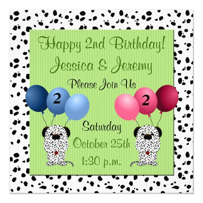 Twins 2nd Birthday Party Invitation Green