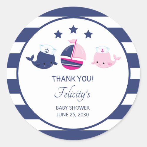 Twins Ahoy Boy Girl Thank You Baby Shower Favo Classic Round Sticker