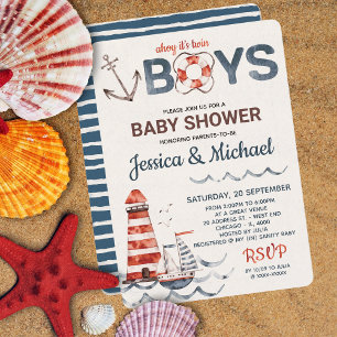 Twins Ahoy It's A Boy Nautical Baby Shower Invitation