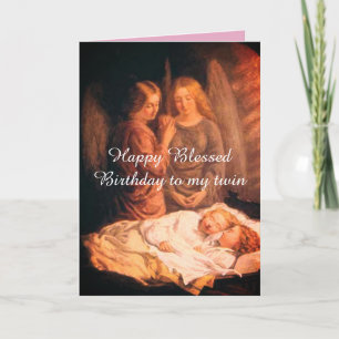 Twins Angel Birthday greeting Holiday Card