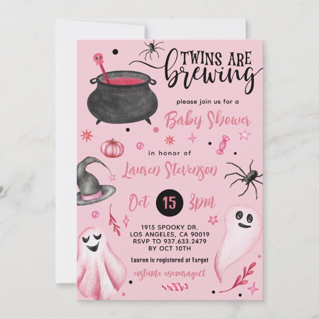 Twins are Brewing Halloween Baby Shower  Invitation (Front)