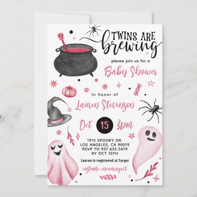 Twins are Brewing Halloween Baby Shower  Invitation (Front)