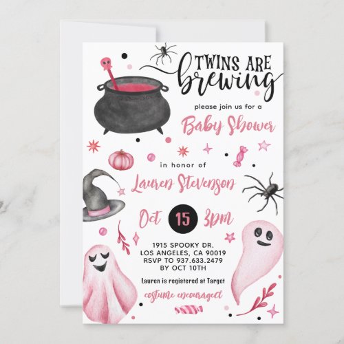 Twins are Brewing Halloween Baby Shower  Invitation