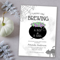 Twins Are Brewing Halloween Baby Shower Invitation