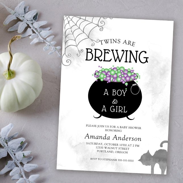 Twins Are Brewing Halloween Baby Shower Invitation (Creator Uploaded)