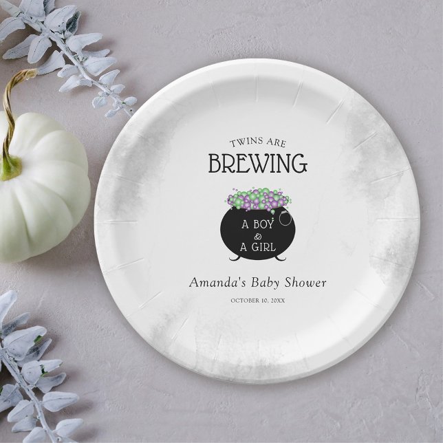 Twins Are Brewing Halloween Baby Shower Paper Plates (Creator Uploaded)