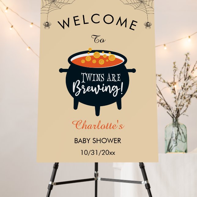 Twins Are Brewing Halloween Baby Shower Welcome Foam Board (In Situ (Stand))