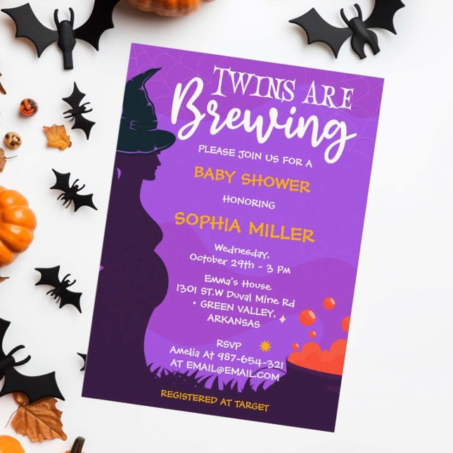 Twins are Brewing Halloween Witch Baby Shower Invi Invitation (Creator Uploaded)