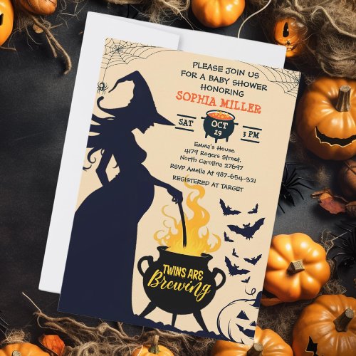 Twins are Brewing Shower Witch Halloween Cauldron  Invitation