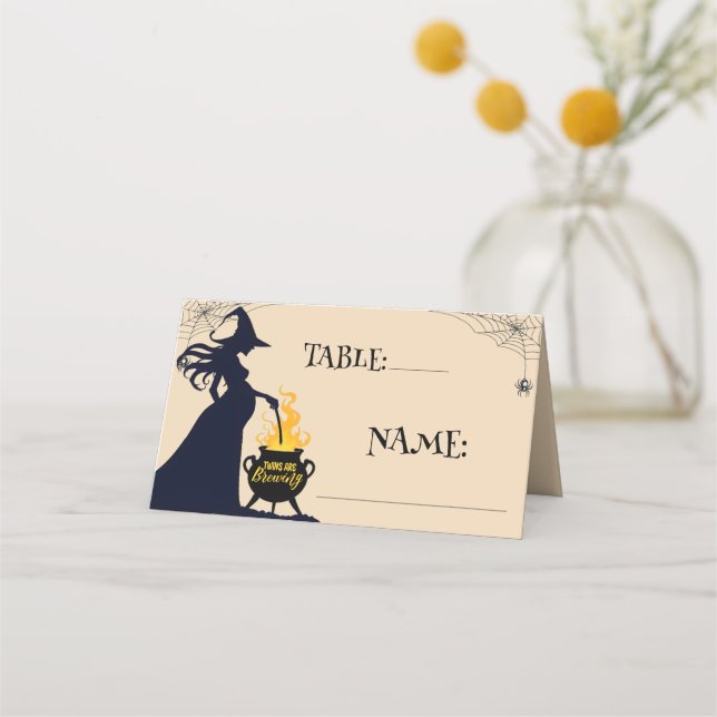 Twins are Brewing Shower Witch Halloween Table Place Card (Front)
