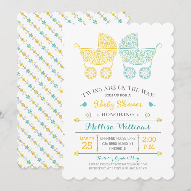 Twins are on the way! Twins Baby Shower Invitation (Front/Back)