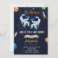 Twins astronauts baby shower invitation