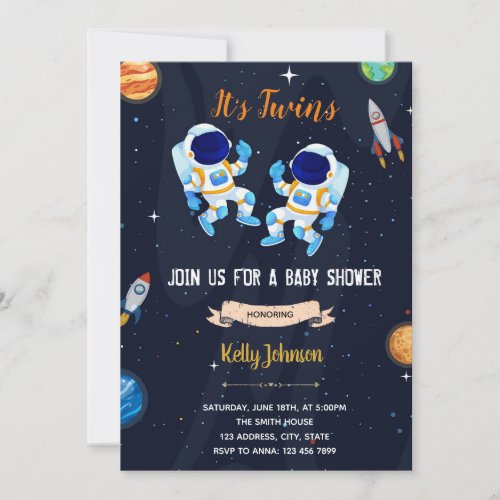 Twins astronauts baby shower invitation