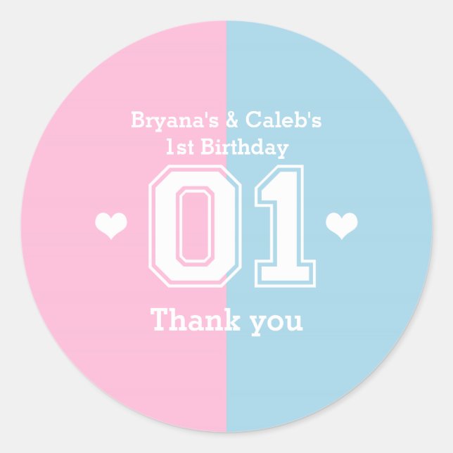 Twins Athletic 01 1st Birthday Party Favor Sticker (Front)