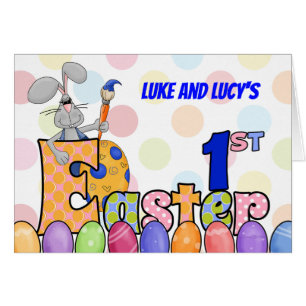 Twins Babies Names 1st Easter Bunny Painting Cards