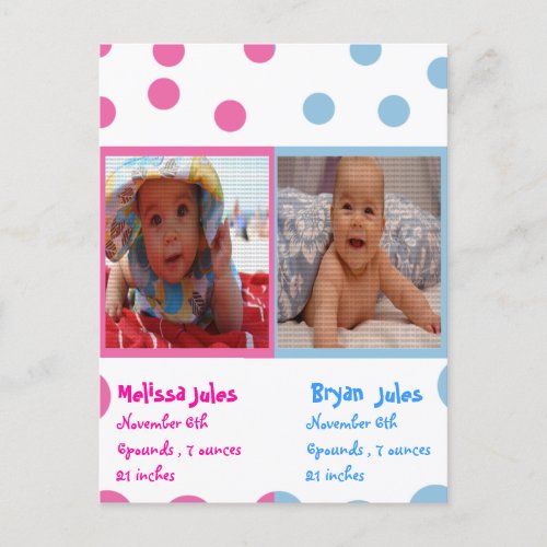 twins baby announcement photocard