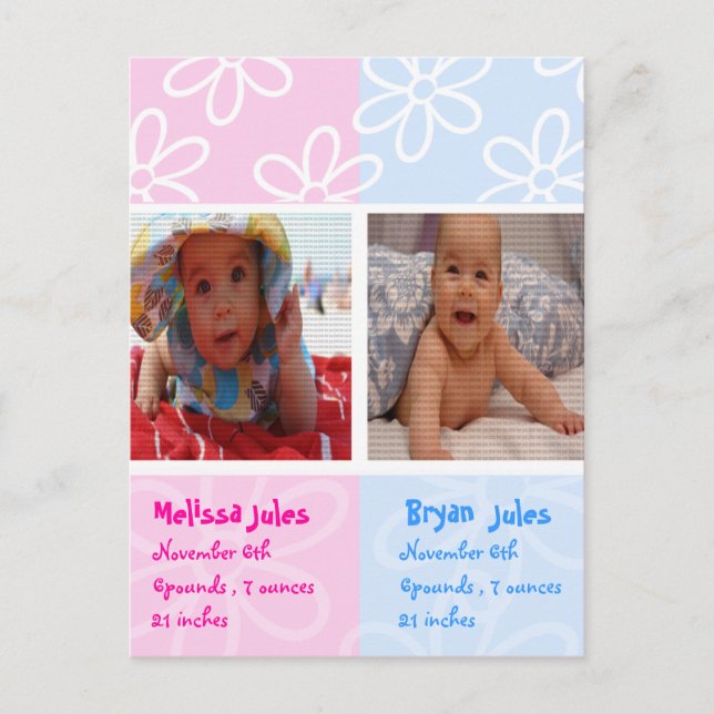 twins baby announcement photocard (Front)