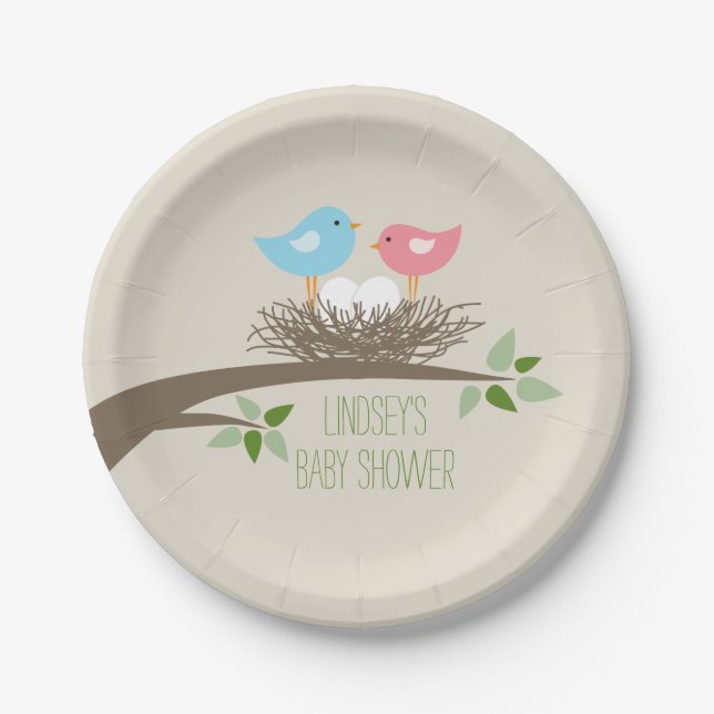 Twins Baby Bird's Nest | Baby Shower Paper Plates (Front)