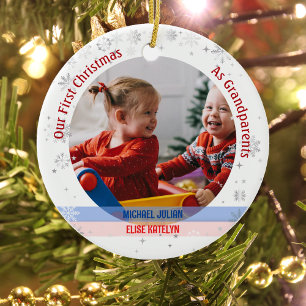 Twins Baby Boy Girl 1st Xmas Grandparents Photos Ceramic Ornament