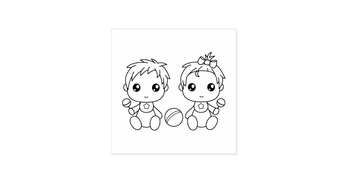 Twins Baby Boy Girl Color Me Rubber Stamp Zazzle Com