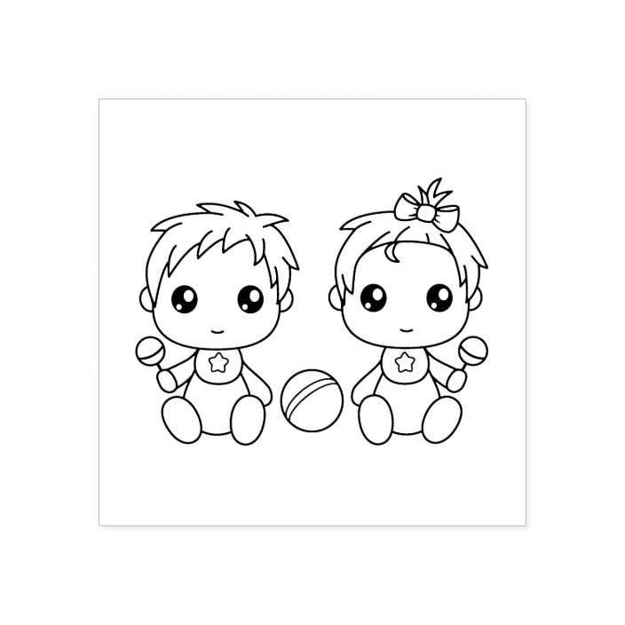 Twins Baby Boy Girl Color Me Rubber Stamp Zazzle Com
