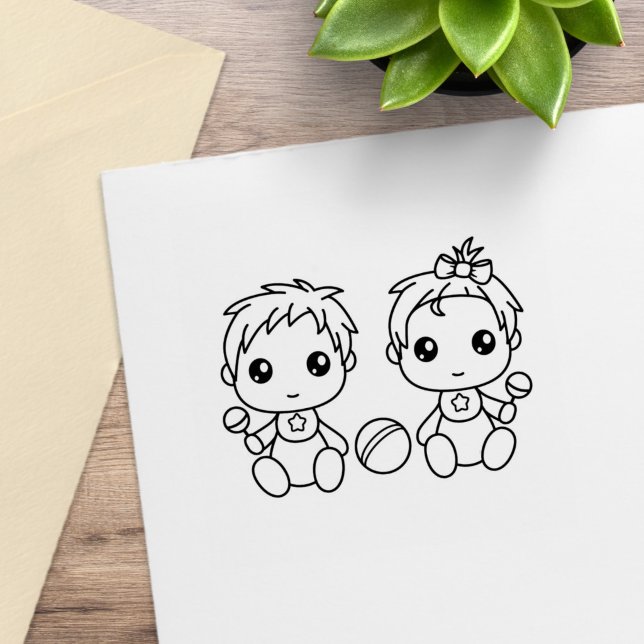 Twins Baby Boy Girl Color Me Rubber Stamp (Creator Uploaded)