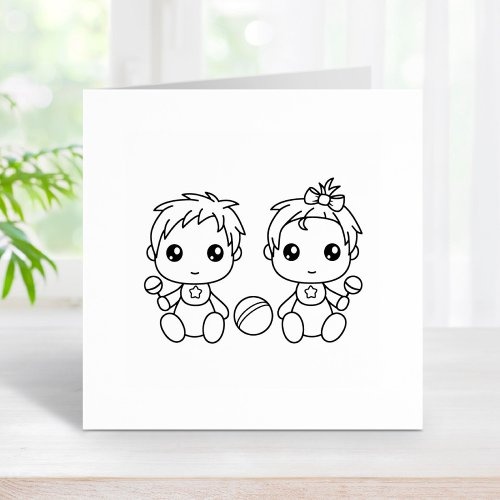 Twins Baby Boy Girl Color Me Rubber Stamp