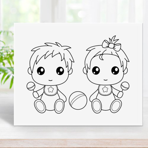 Twins Baby Boy Girl Coloring Page Rubber Stamp