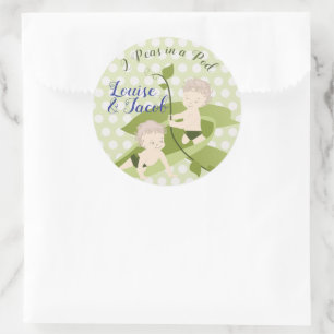 Twins Baby Boy's 1st Birthday or Baby Shower Classic Round Sticker