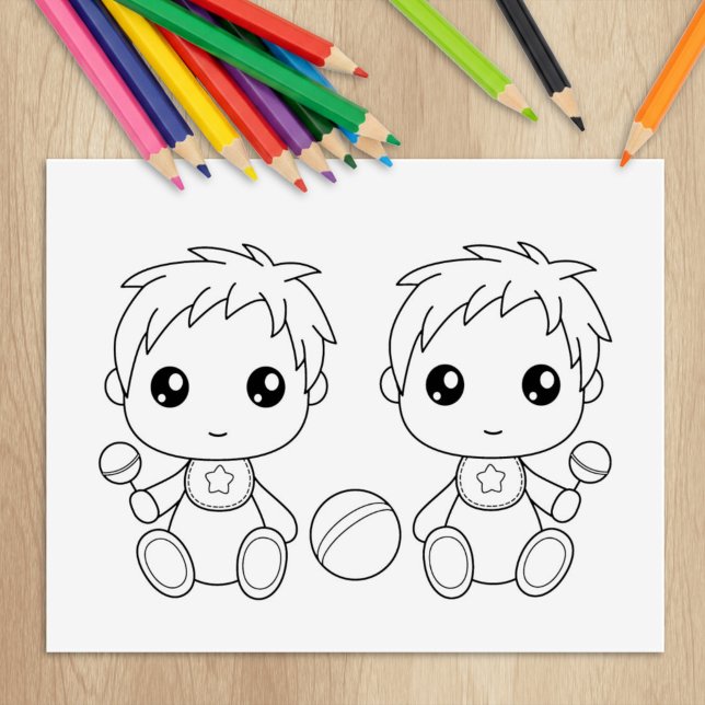 Twins Baby Boys Coloring Page Rubber Stamp (Creator Uploaded)