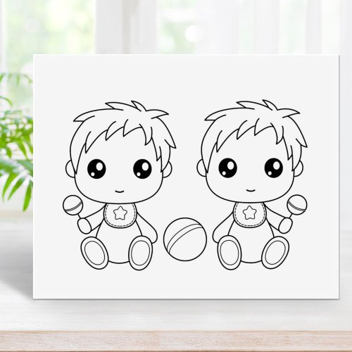 Twins Baby Boys Coloring Page Rubber Stamp