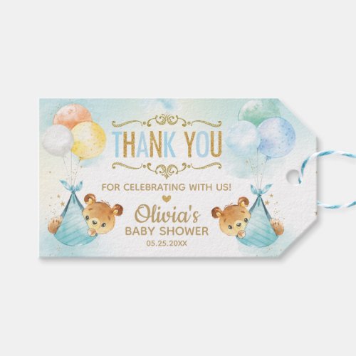 Twins Baby Boys Cute Bears Balloons Baby Shower  Gift Tags