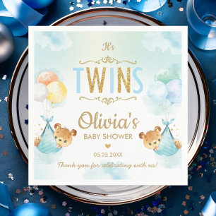 Twins Baby Boys Cute Bears Balloons Baby Shower  Napkins