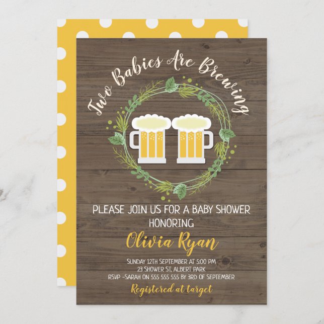 Twins Baby Brewing Baby Shower Invitation (Front/Back)