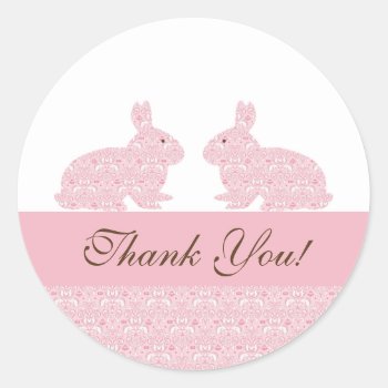 Twins Baby Bunny Baby Shower Sticker Thank You by celebrateitinvites at Zazzle